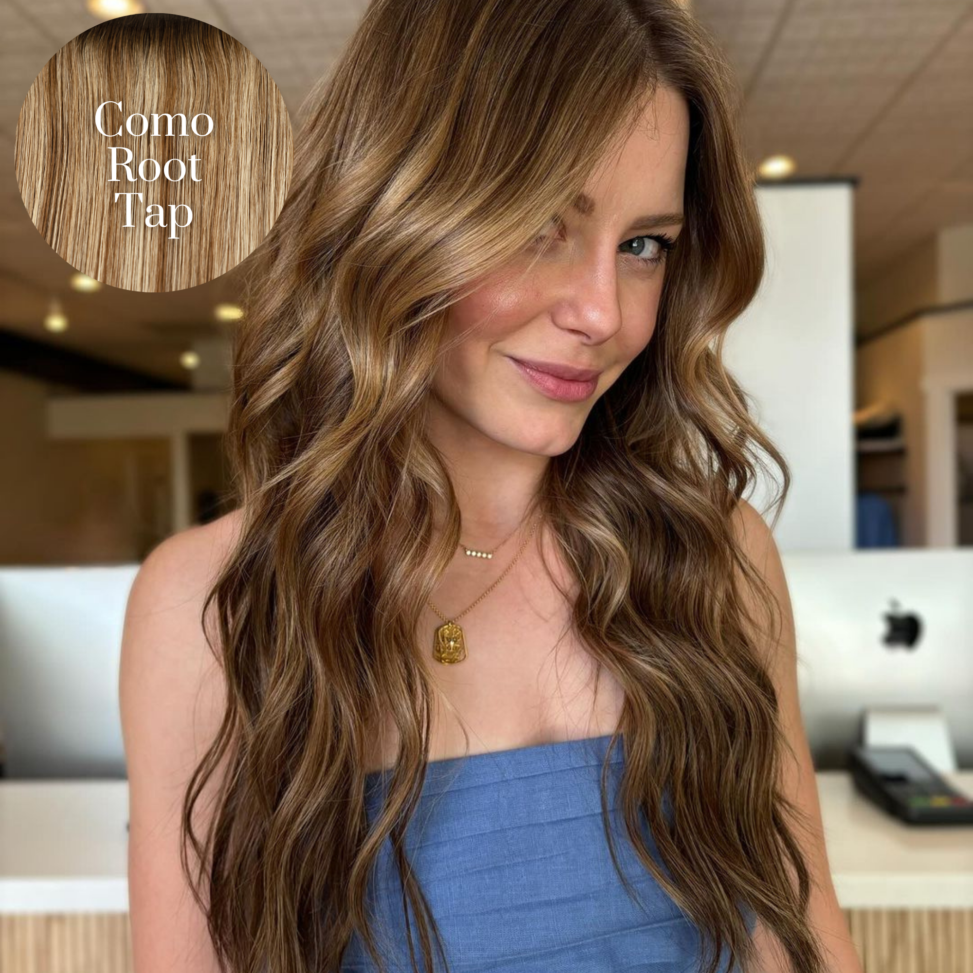 Como Root Tap Ultra Narrow Clip In Hair Extensions - Dark Brown Beige Blonde