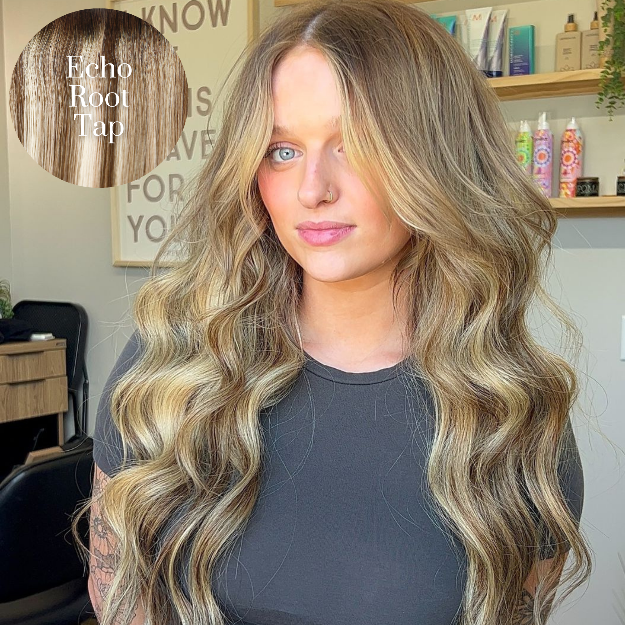 Medium Brown Beige Blonde 'Echo' Root Tap Blend Aura Hair Extension